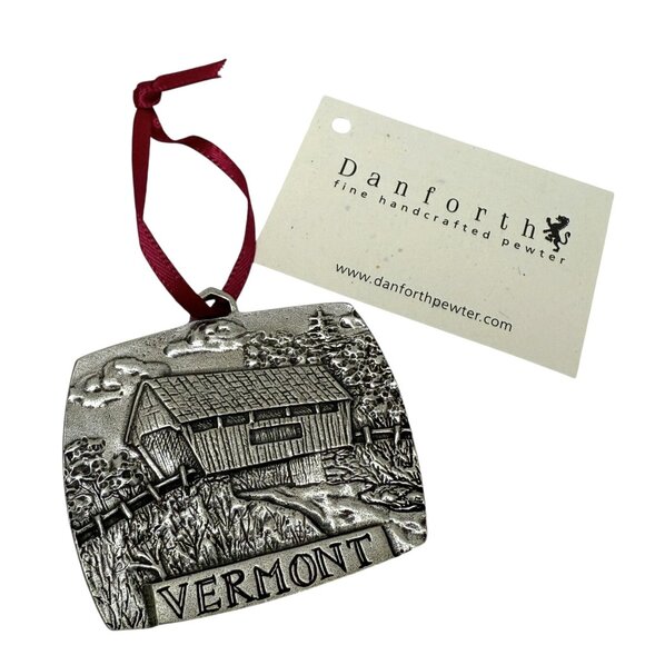 Vermont Covered Bridge Christmas Ornament by Danforth Pewter Country Holiday Dec - Picture 2 of 6